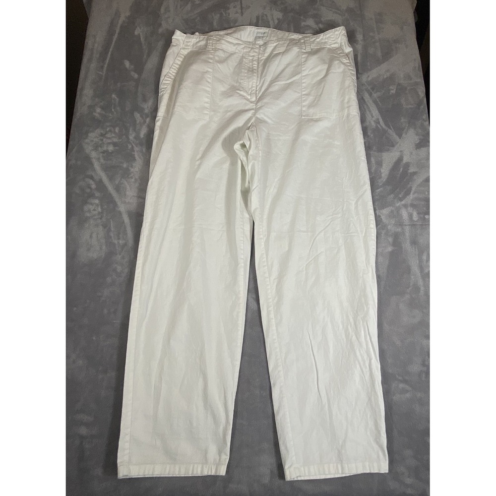 J. Jill Wide Leg Pants 18 White Elastic Linen Cotton‎ Blend Stretch Full Length